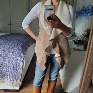 Laura Medium Petite Beige Faux Suede Shearling Vest